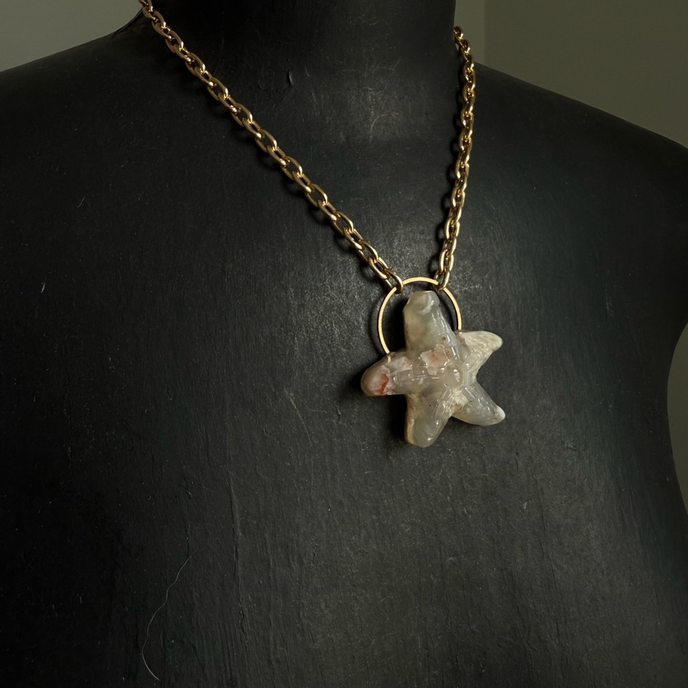 Star fish flower agate pendant necklace festival mermaid style ocean jewelry